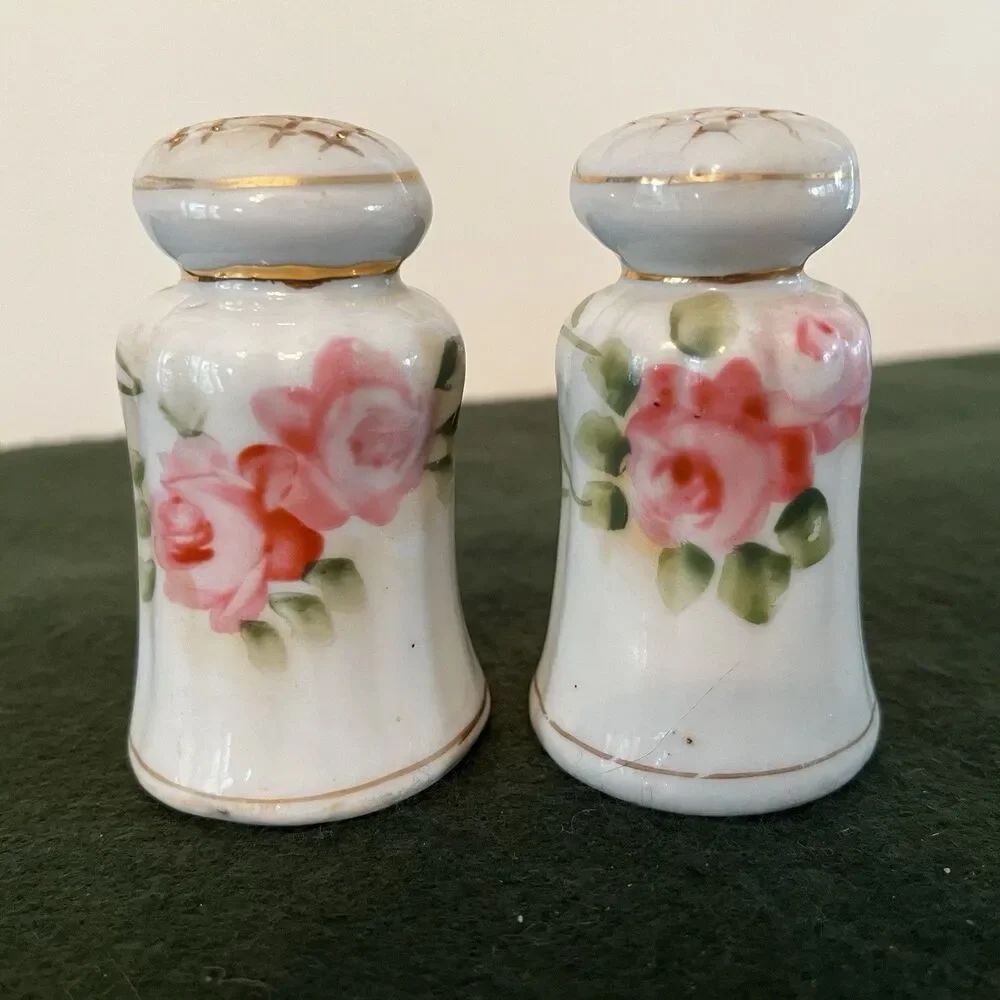 Vintage Nippon Hand Painted Salt and Pepper Shakers with Roses - Please Read